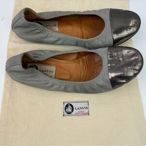 LANVIN Cap-Toe Gray Calfskin Suede Ballerina Flat